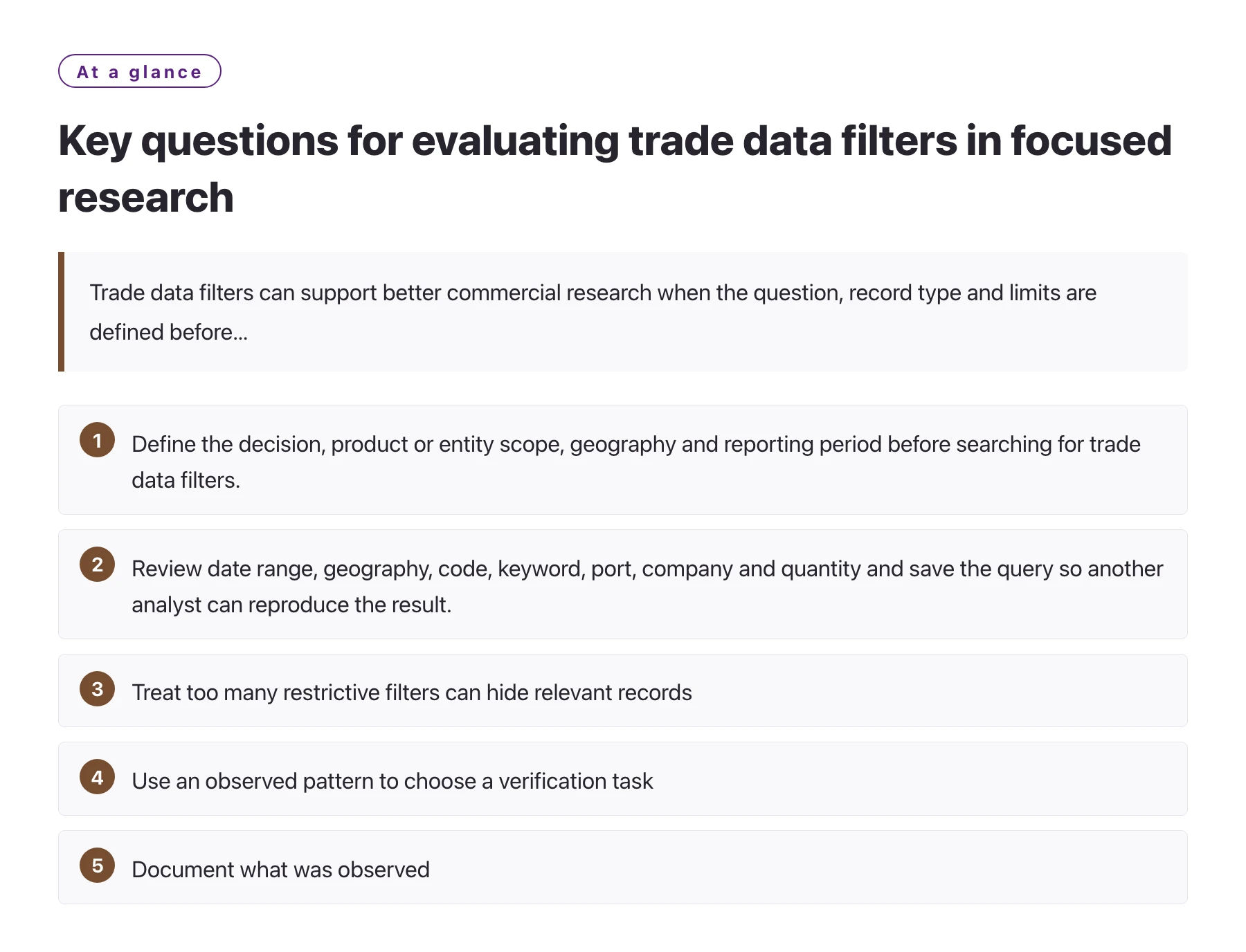 Key questions for evaluating trade data filters in focused research——全文要点速览